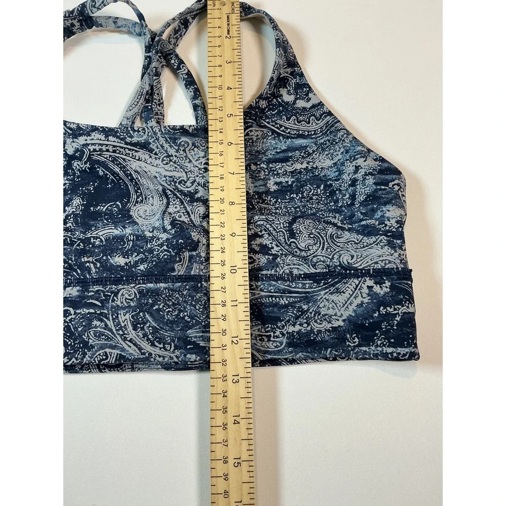 Lululemon Energy Bra Long Line Paisley Navy Gray Strappy Yoga Size 10